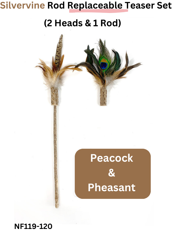 Silvervine Rod Replaceable Teaser Set - 2 Heads & 1 Rod