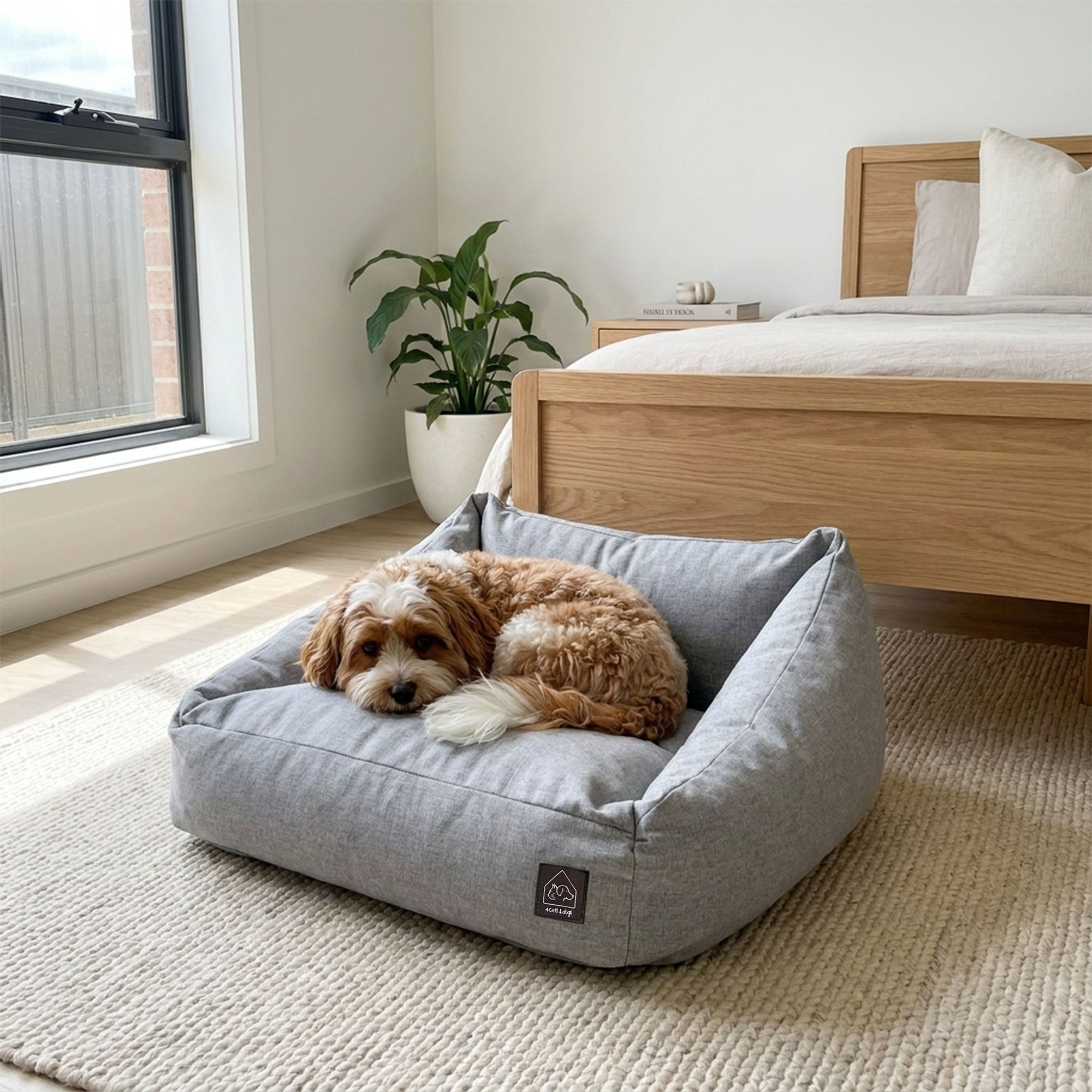 Loafer Pet Sofa Bed – Linen & Plush, 23.5" × 22.5"