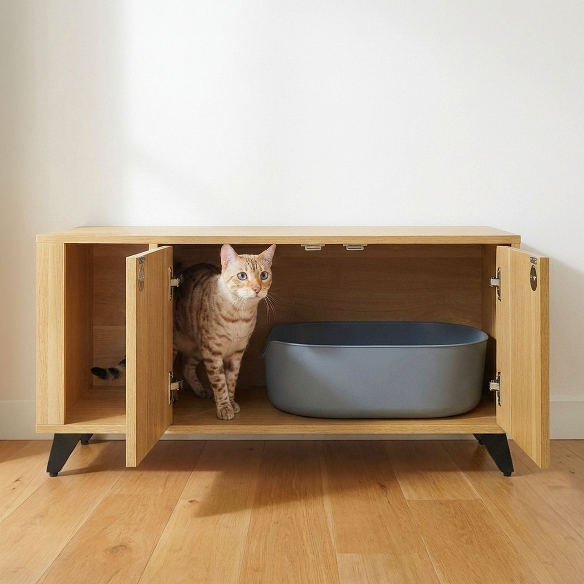 Shae Litter Box Cabinet – Oak & Walnut