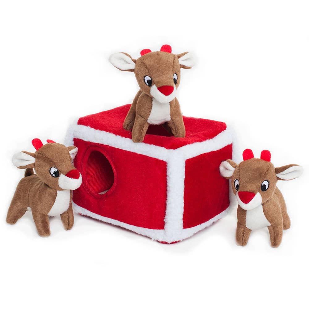 ZippyPaws - Holiday Zippy Burrow - Reindeer Pen - Christmas Dog Toy