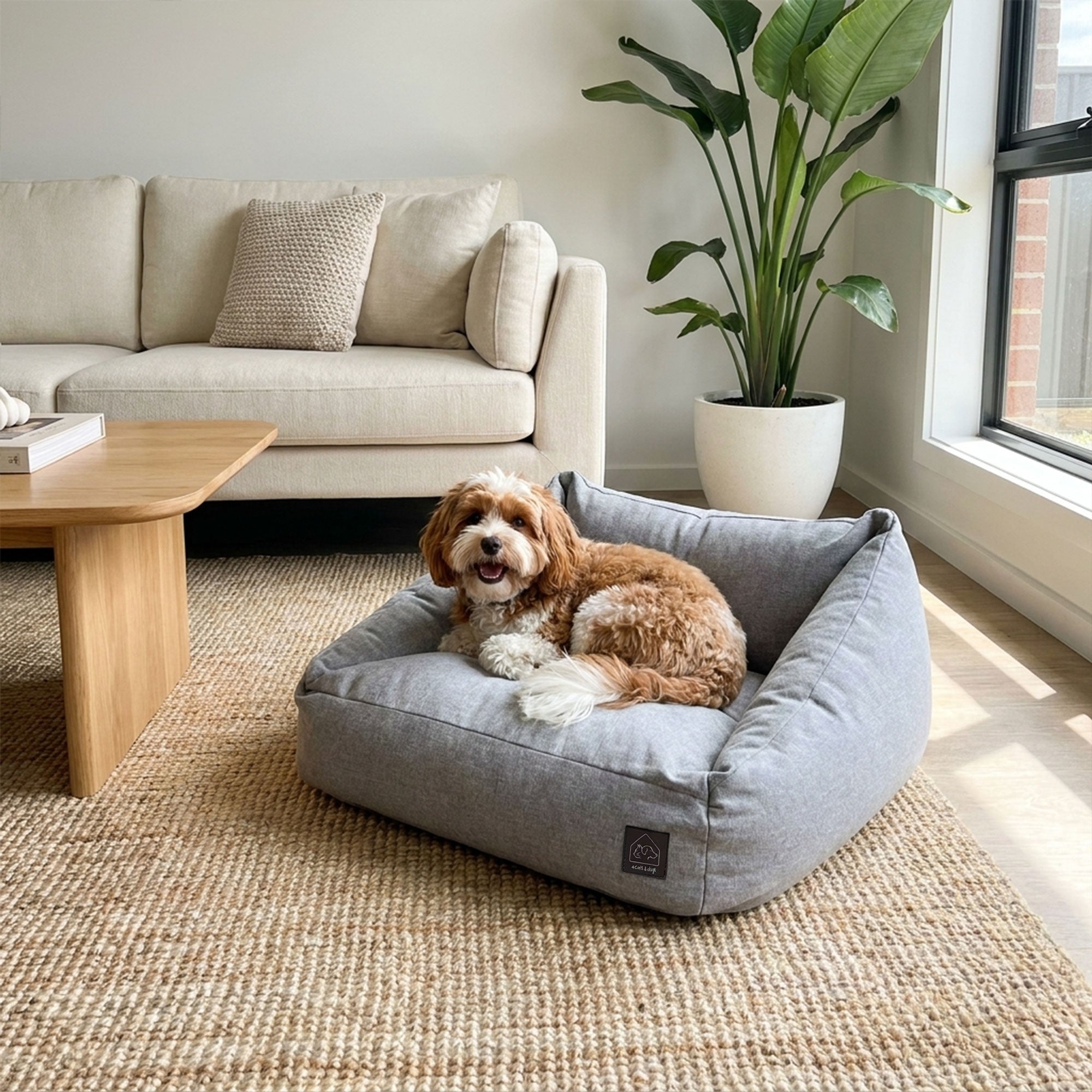 Loafer Pet Sofa Bed – Linen & Plush, 23.5" × 22.5"