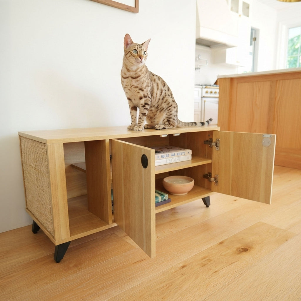 Shae Litter Box Cabinet – Oak & Walnut