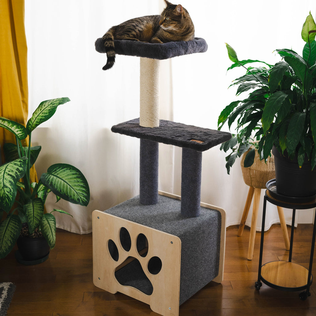 Noba Hut Hideout Deluxe 3-Level Cat Tree – Cat Head & Paw Style