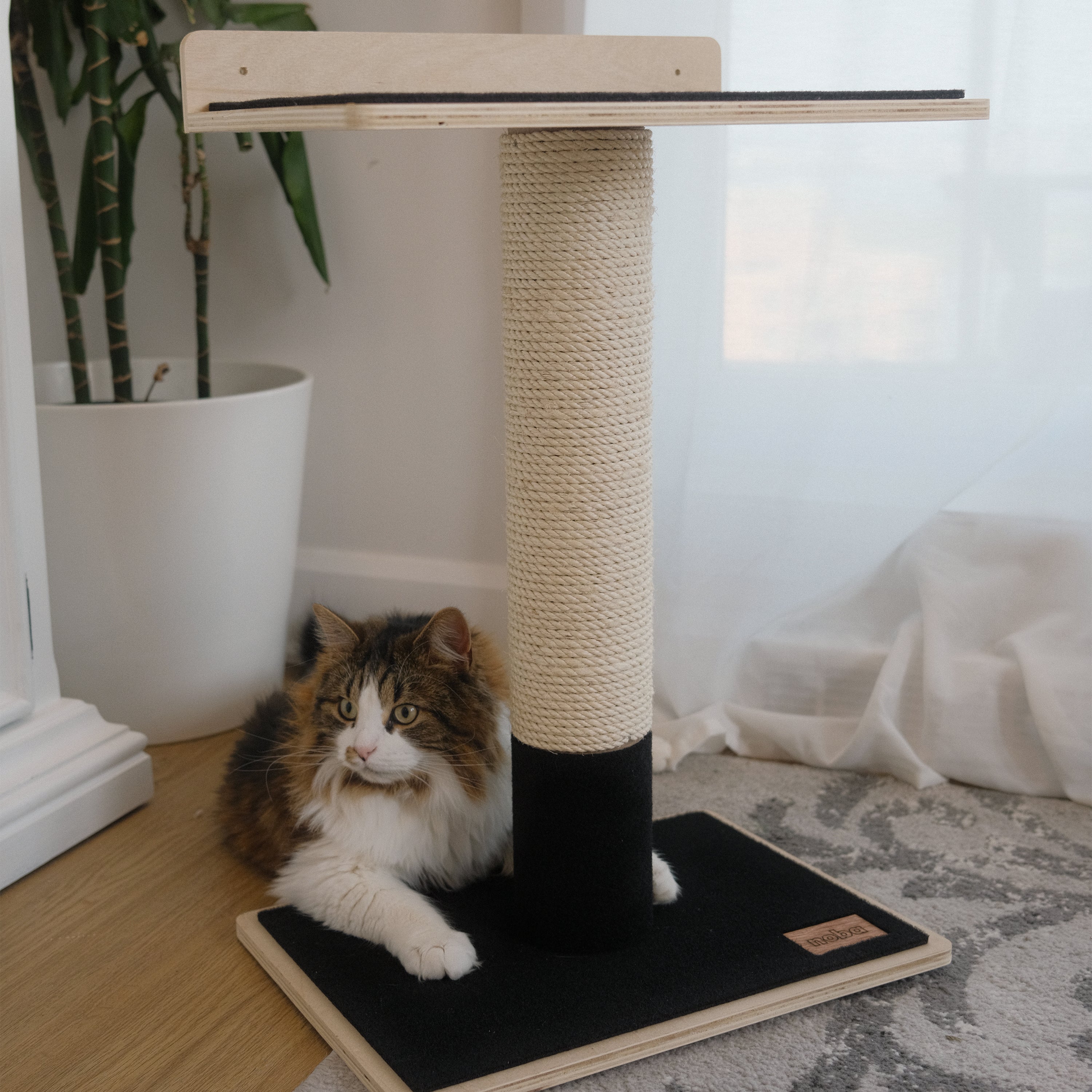 Noba Modern Plywood Cat Tree – 1 Tier, Fique Rope, Black, White & Grey