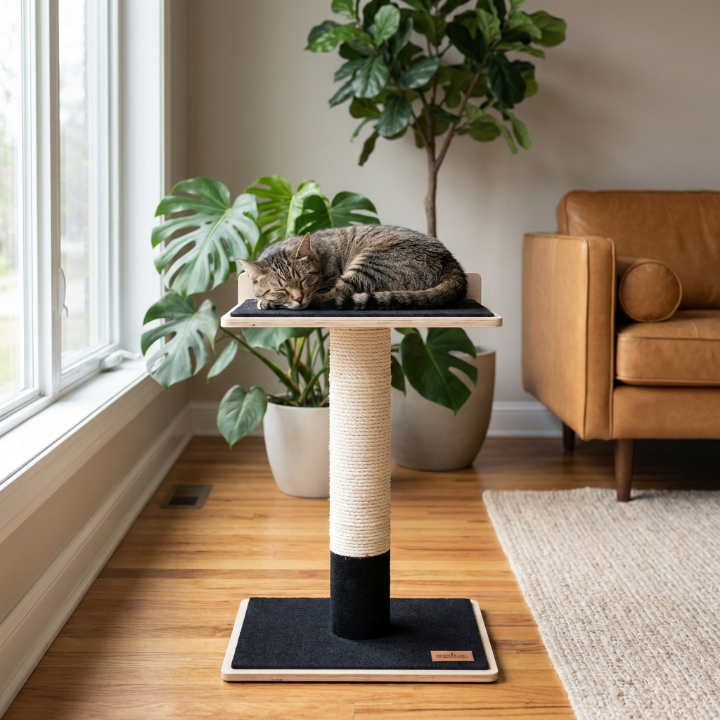 Noba Modern Plywood Cat Tree – 1 Tier, Fique Rope, Black, White & Grey