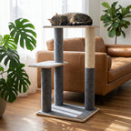 Noba Modern Plywood Cat Tree – 2 Tiers, Fique Rope, Black, White & Grey