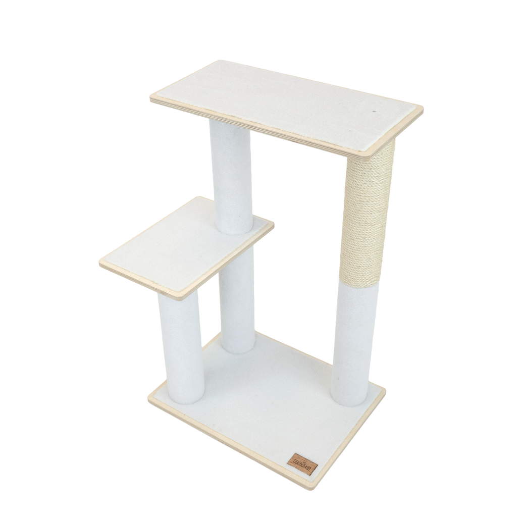 Noba Modern Plywood Cat Tree – 2 Tiers, Fique Rope, Black, White & Grey