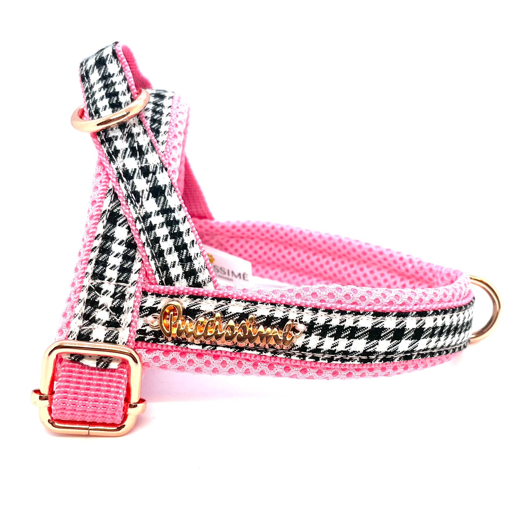 Princess Houndstooth Pink One-Click Dog Harness
