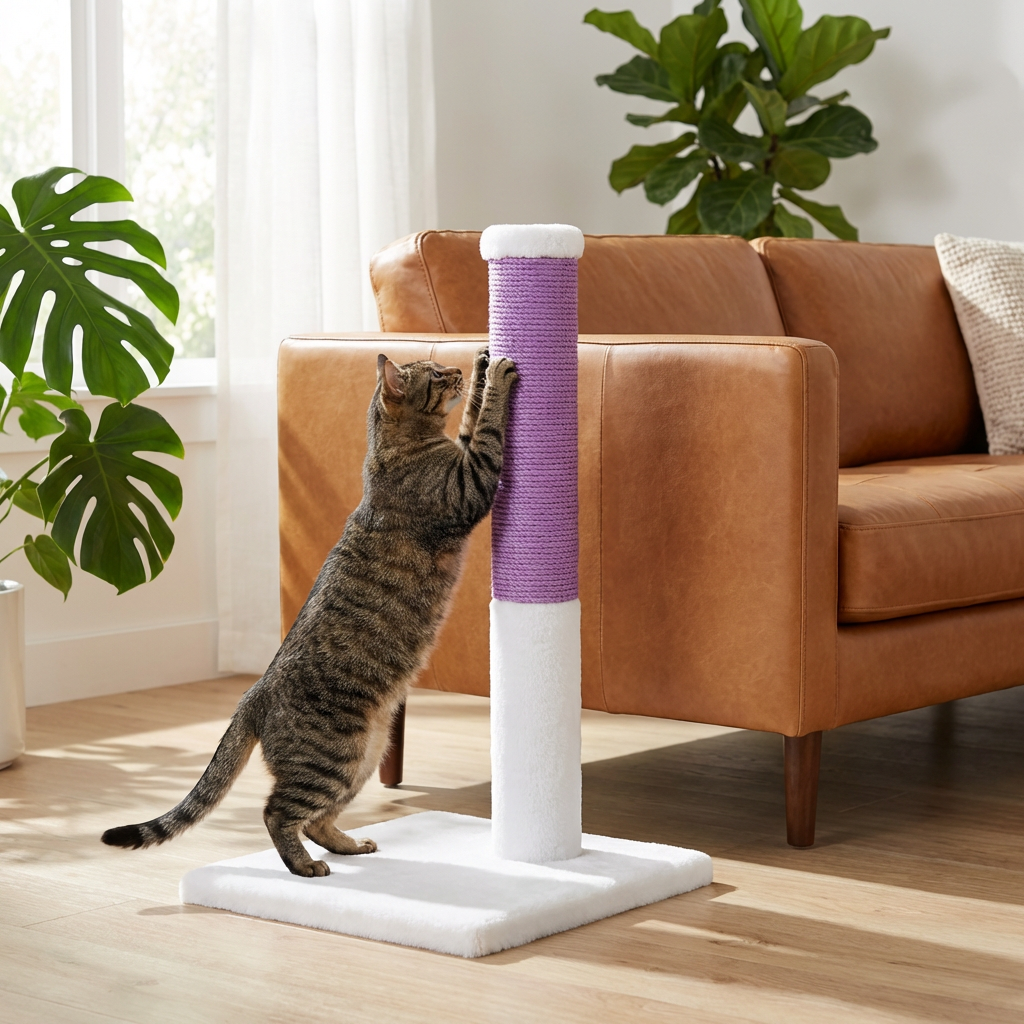 Noba Classic 28" Scratching Post - White Faux Fur