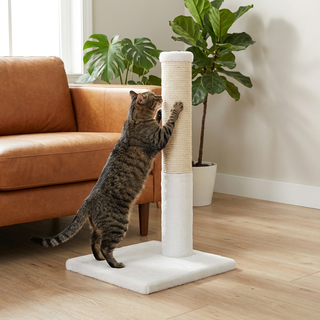 Noba Classic 28" Scratching Post - White Faux Fur