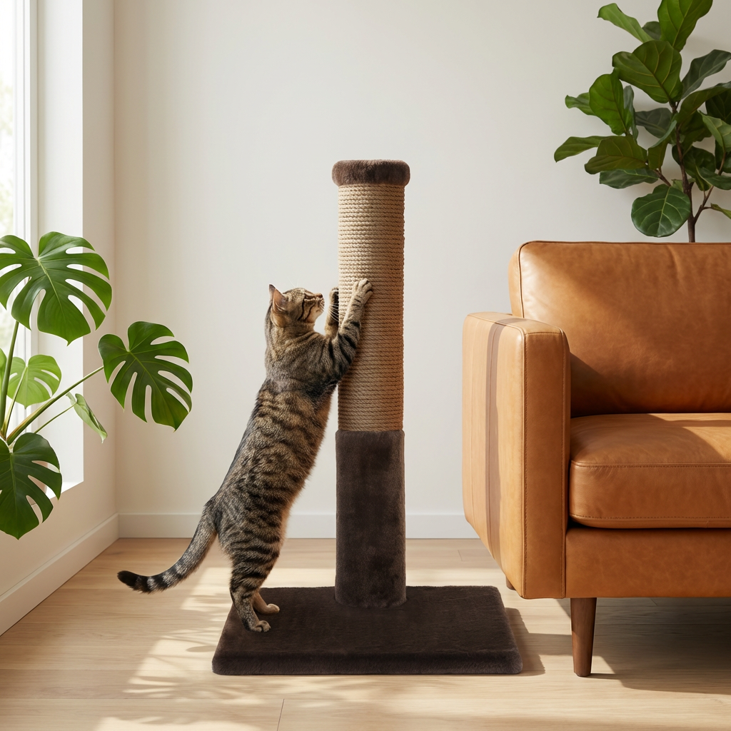Noba Classic 28" Scratching Post - Brown Faux Fur