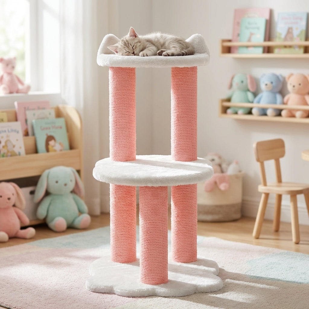 Relaxation - 2-Level Cat Tree - White Faux Fur