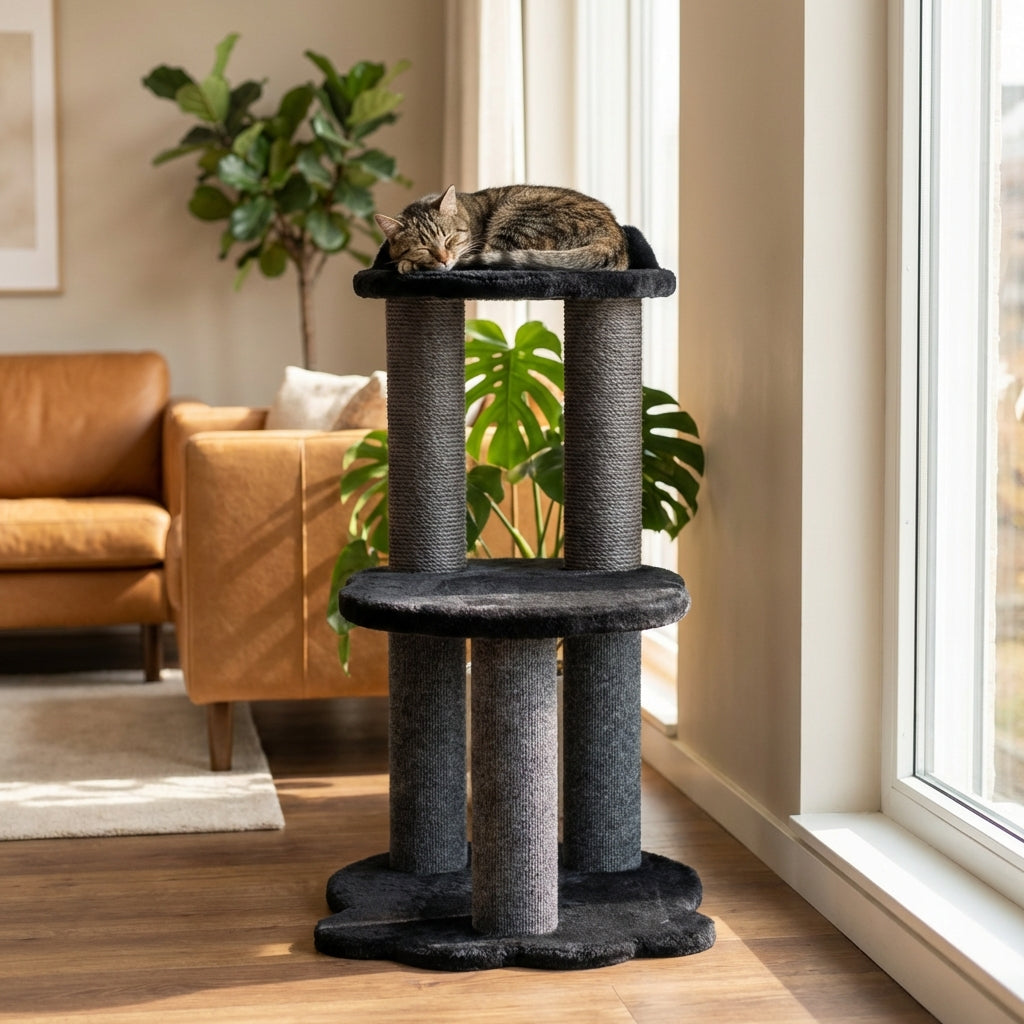 Relaxation - 2-Level Cat Tree - Black Faux Fur
