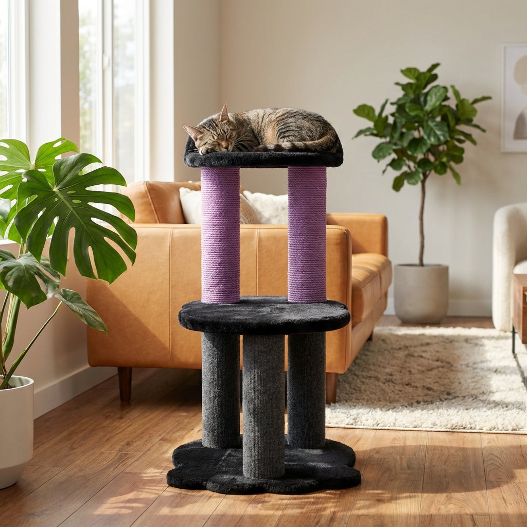 Relaxation - 2-Level Cat Tree - Black Faux Fur