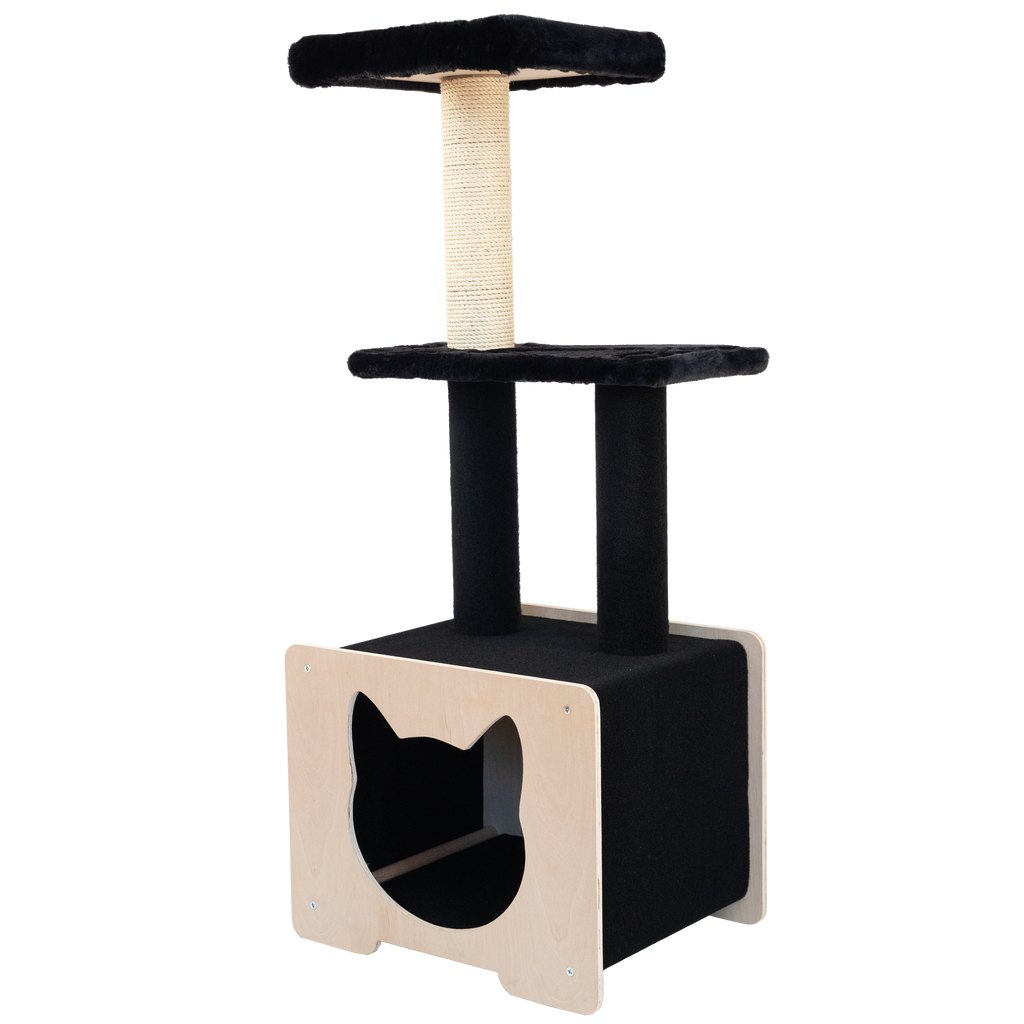 Noba Hut Hideout Deluxe 3-Level Cat Tree – Cat Head & Paw Style