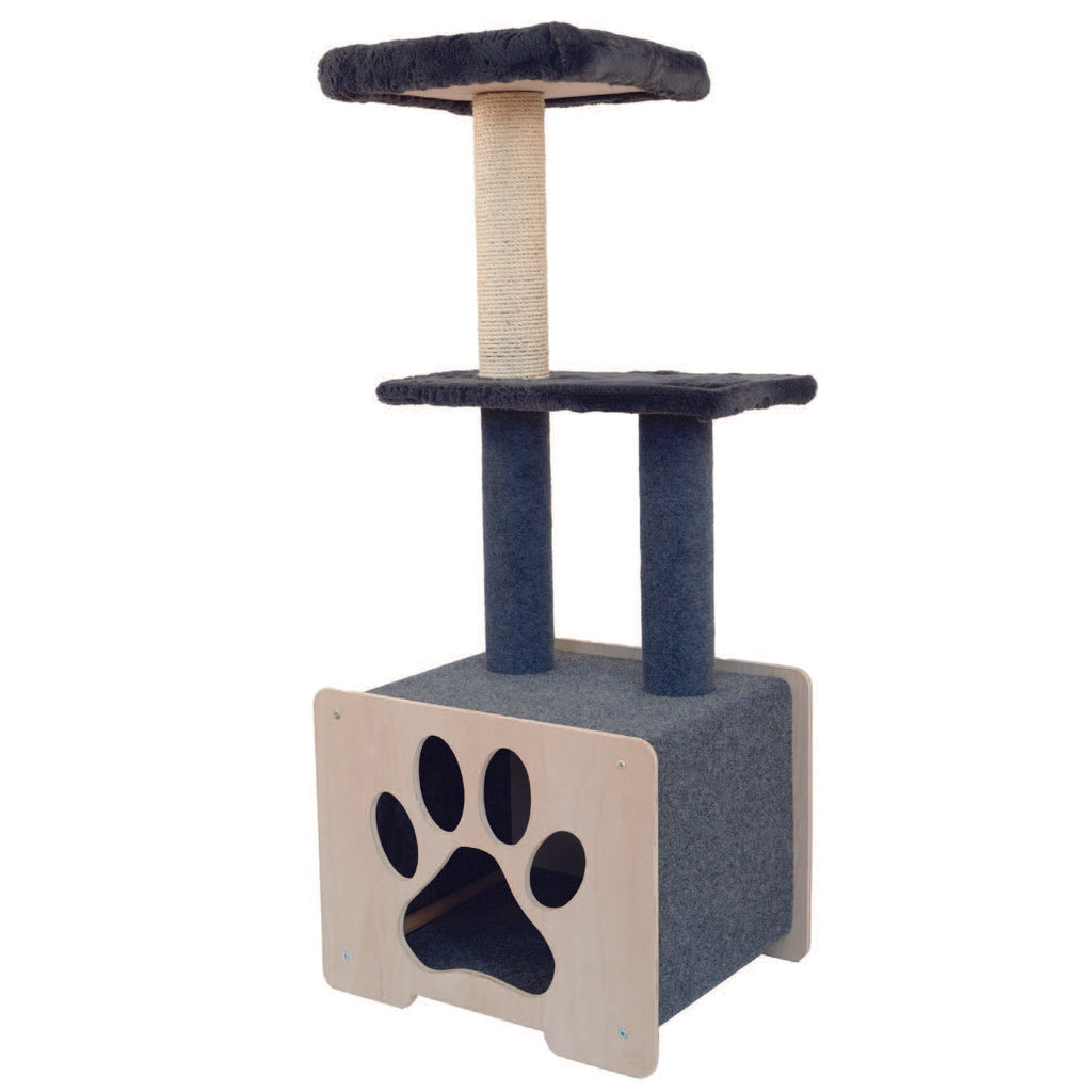 Noba Hut Hideout Deluxe 3-Level Cat Tree – Cat Head & Paw Style