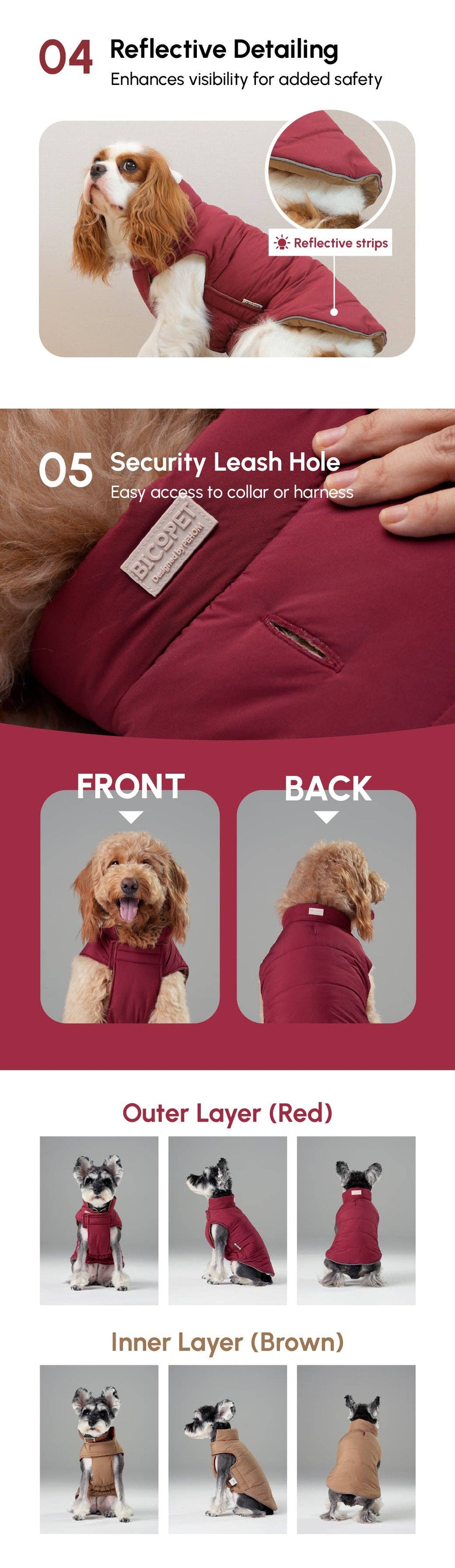 Reversible Dog Vest Jacket -  Red Brown