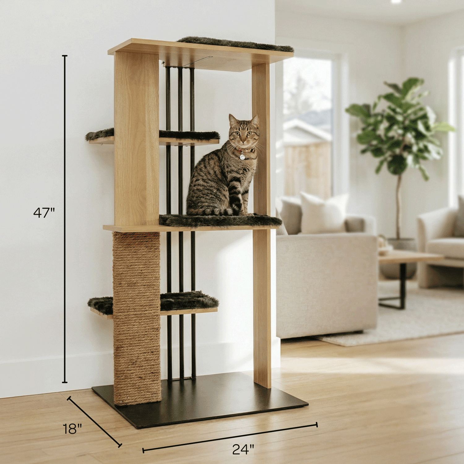 Cali Cat Tree Floor Lamp – Platforms, Scratcher & LED Light