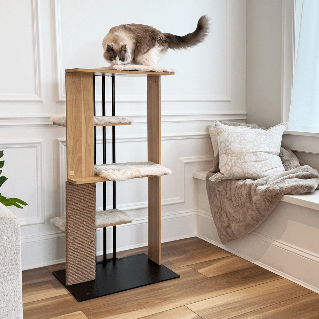 Cali Cat Tree Floor Lamp – Platforms, Scratcher & LED Light