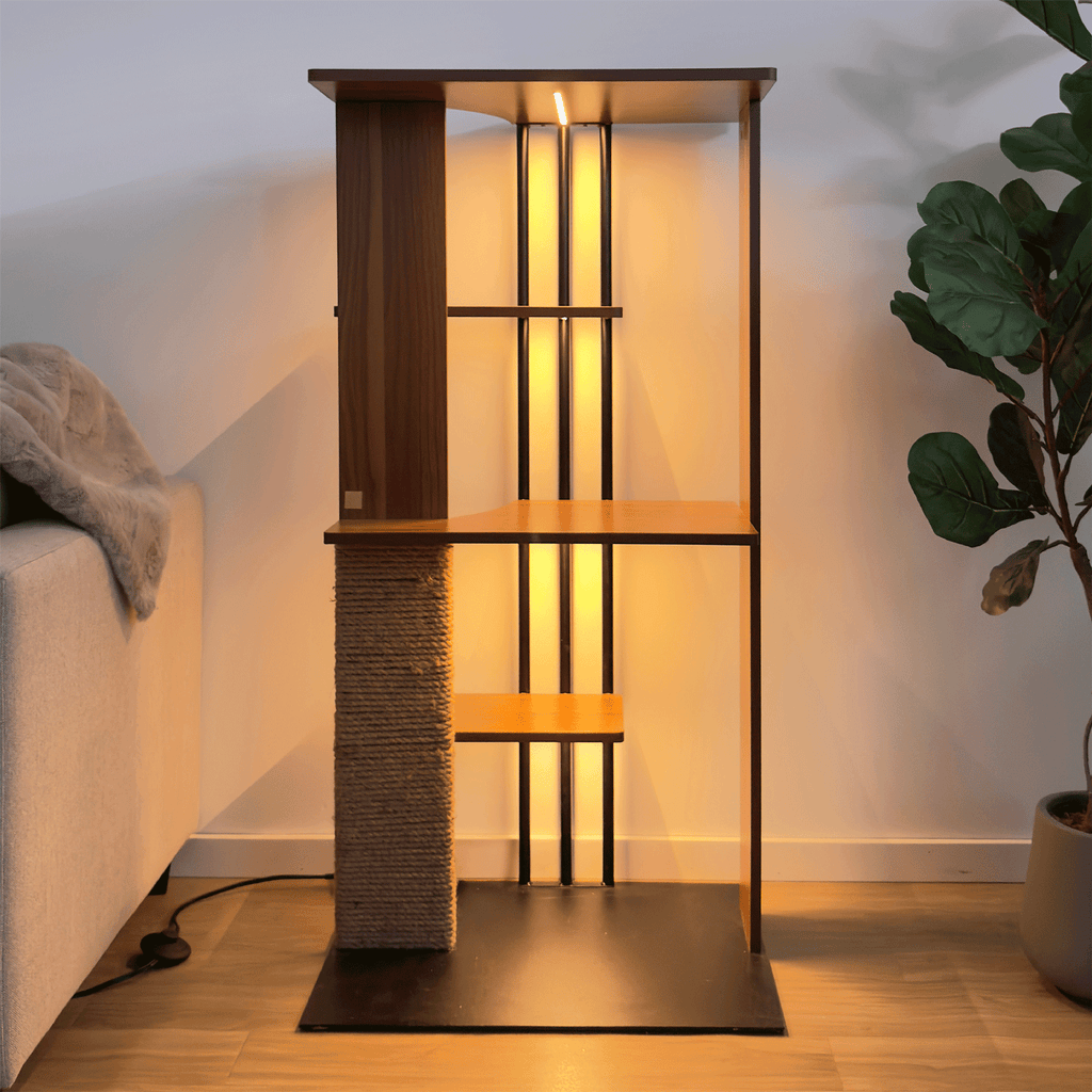 Cali Cat Tree Floor Lamp – Platforms, Scratcher & LED Light