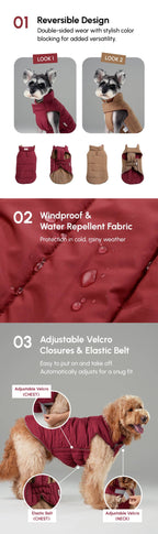 Reversible Dog Vest Jacket -  Red Brown