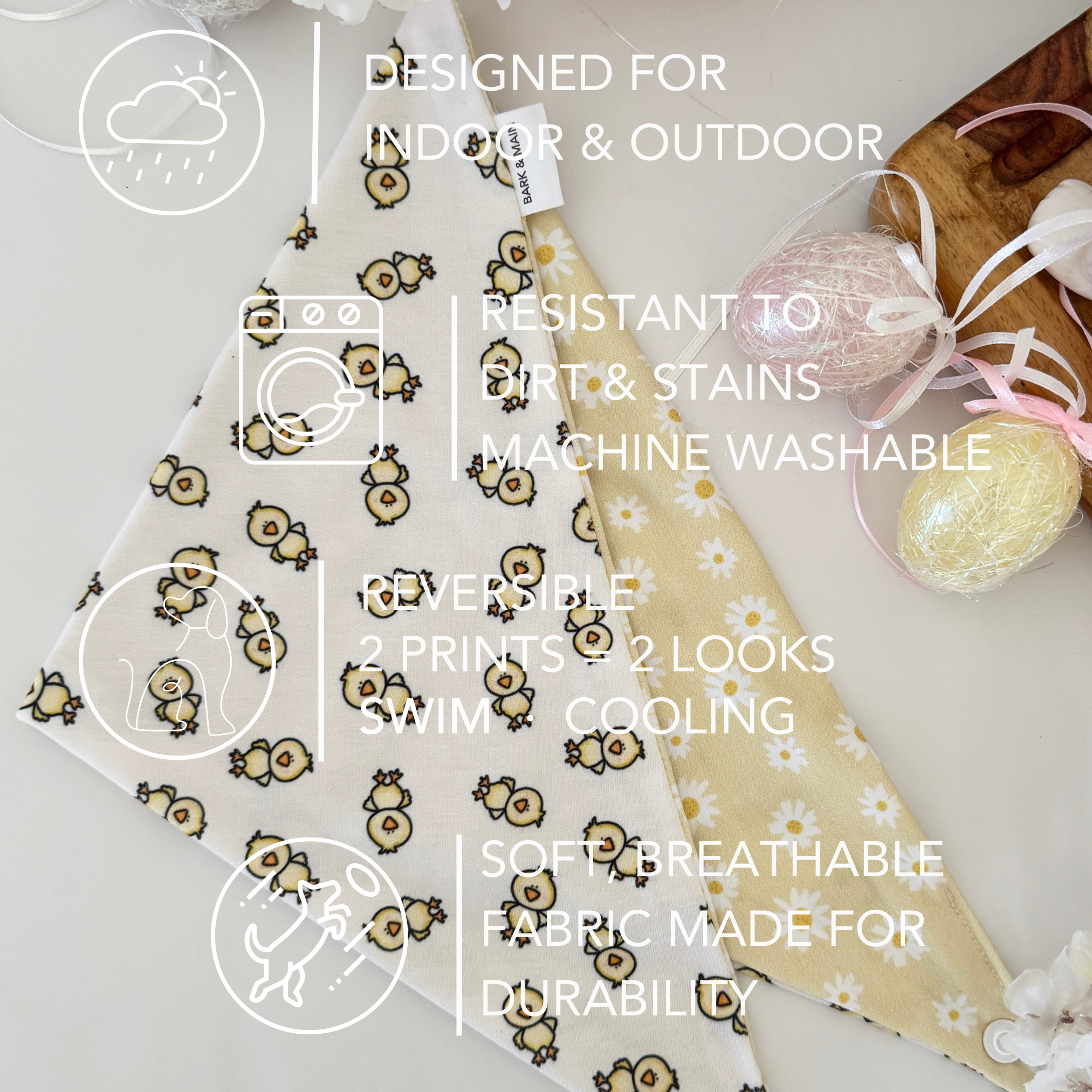 Bark & Main - Chicks and Daisies Reversible Dog Bandana