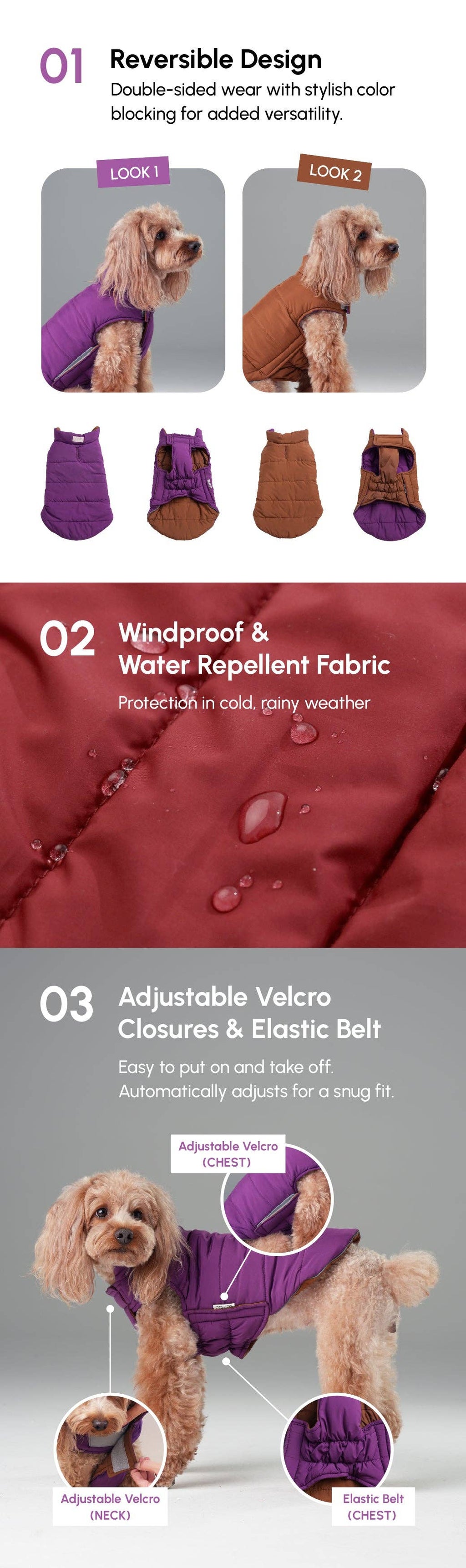Reversible Dog Vest Jacket - Purple Caramel