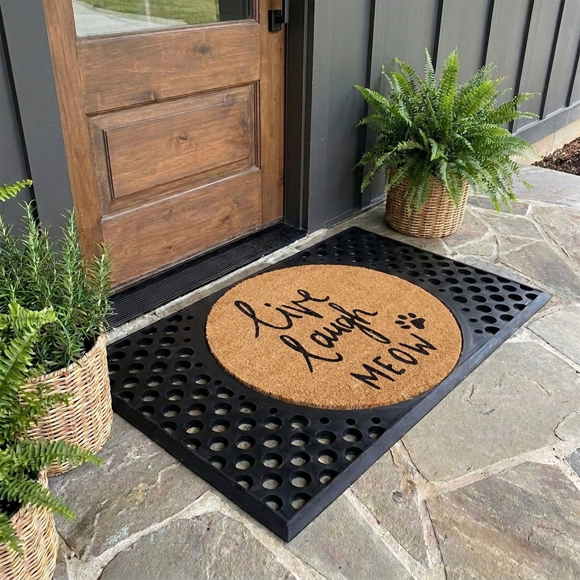 Live Laugh Meow Round Doormat Set – Convertible Two-Piece System