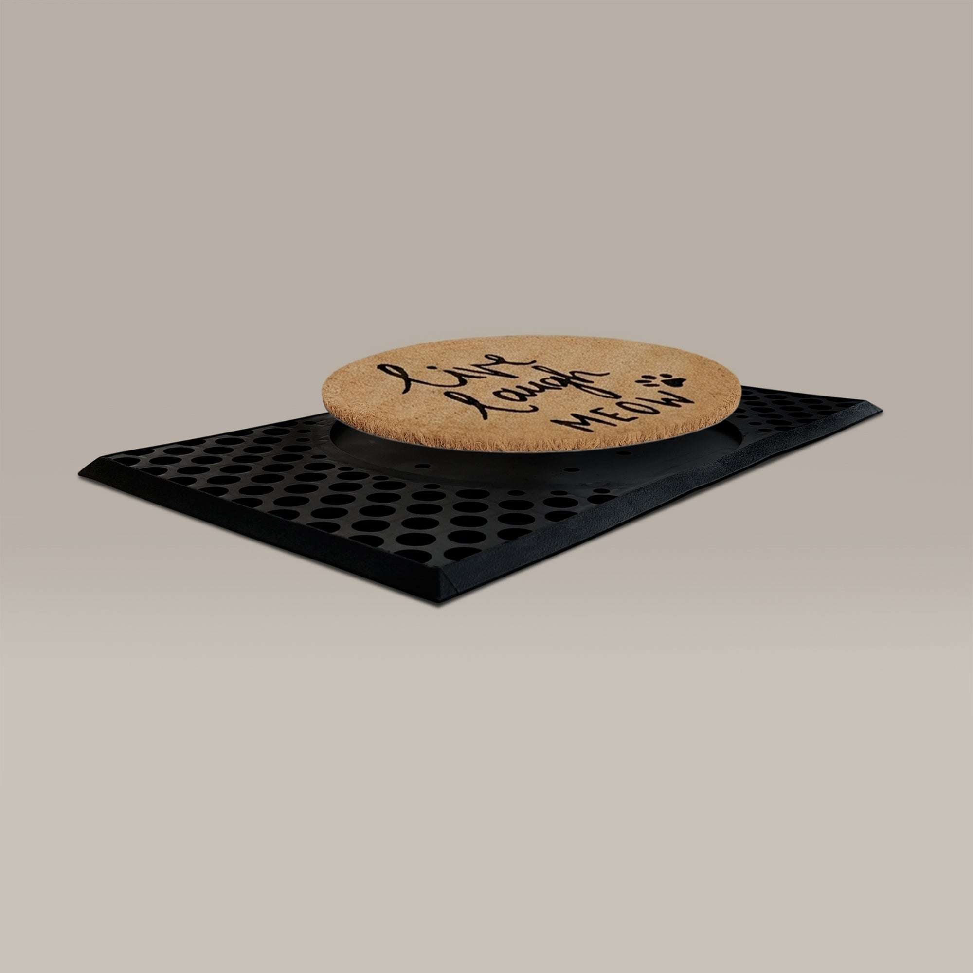 Live Laugh Meow Round Doormat Set – Convertible Two-Piece System