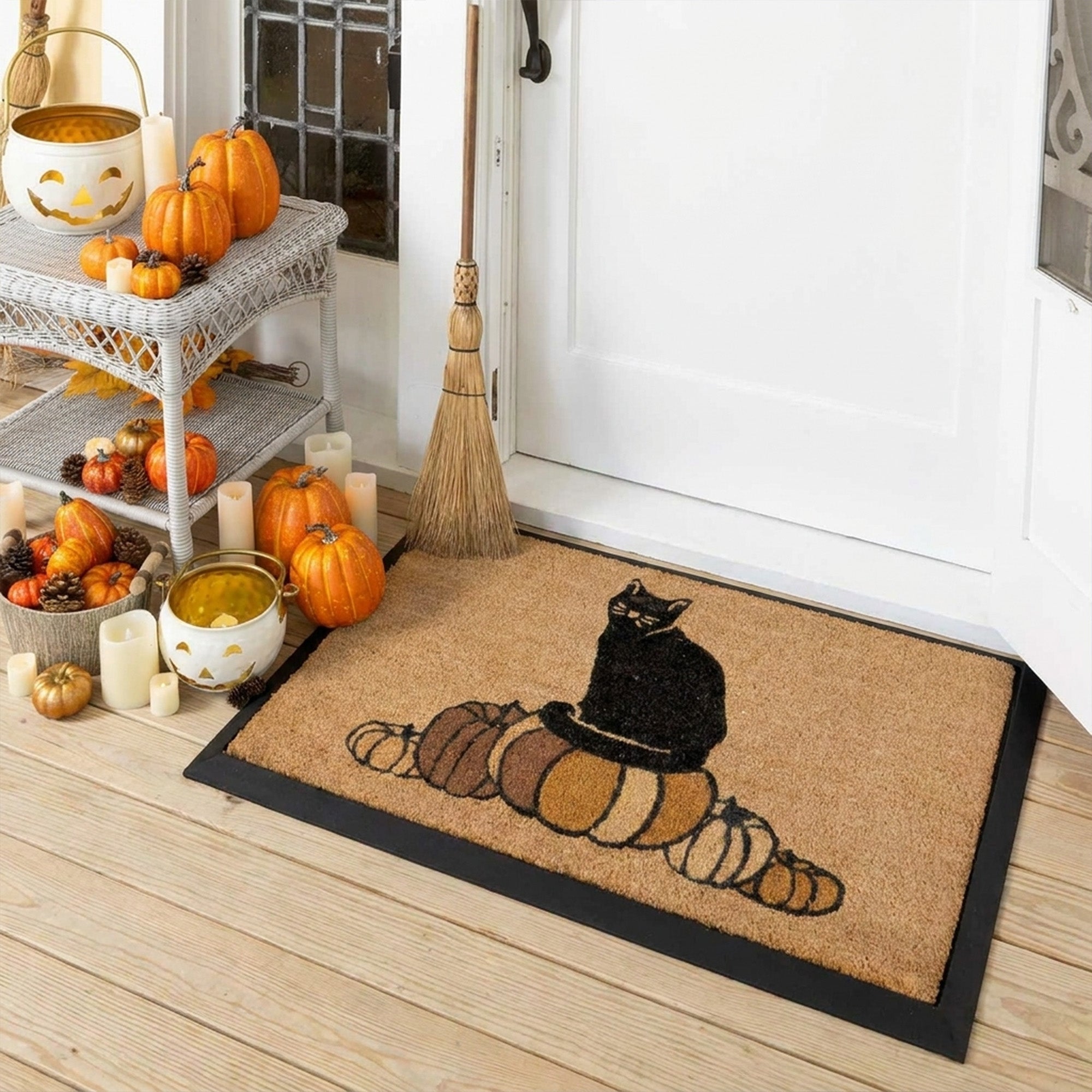 Pumpkin Cat Rectangular Doormat Set – Convertible Two-Piece System