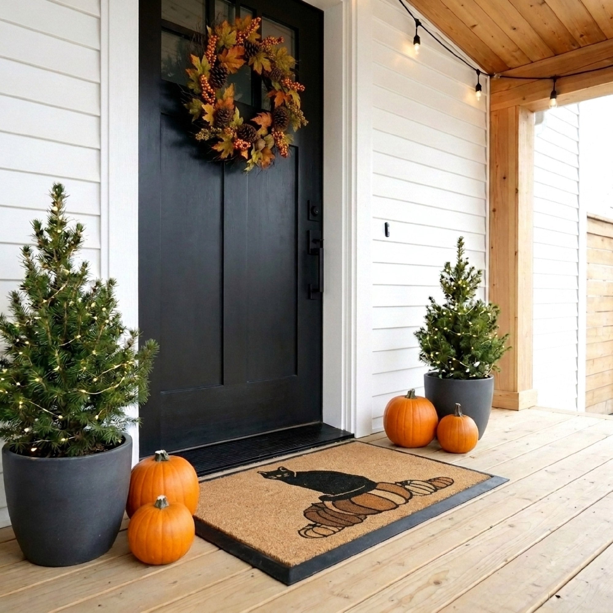 Pumpkin Cat Rectangular Doormat Set – Convertible Two-Piece System