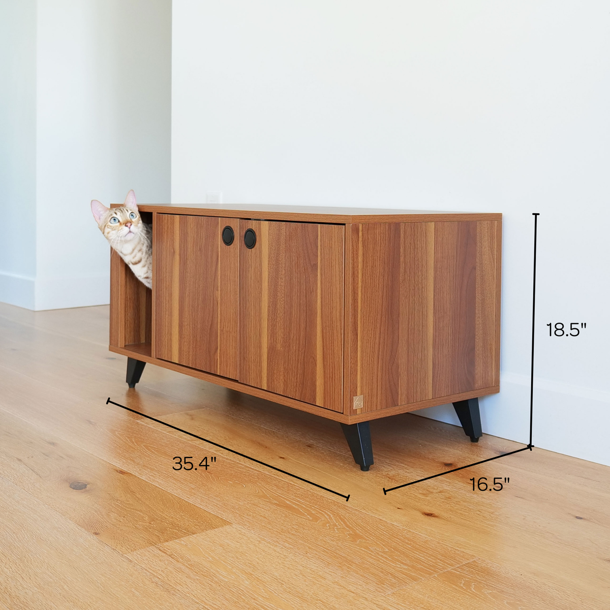Shae Litter Box Cabinet – Oak & Walnut