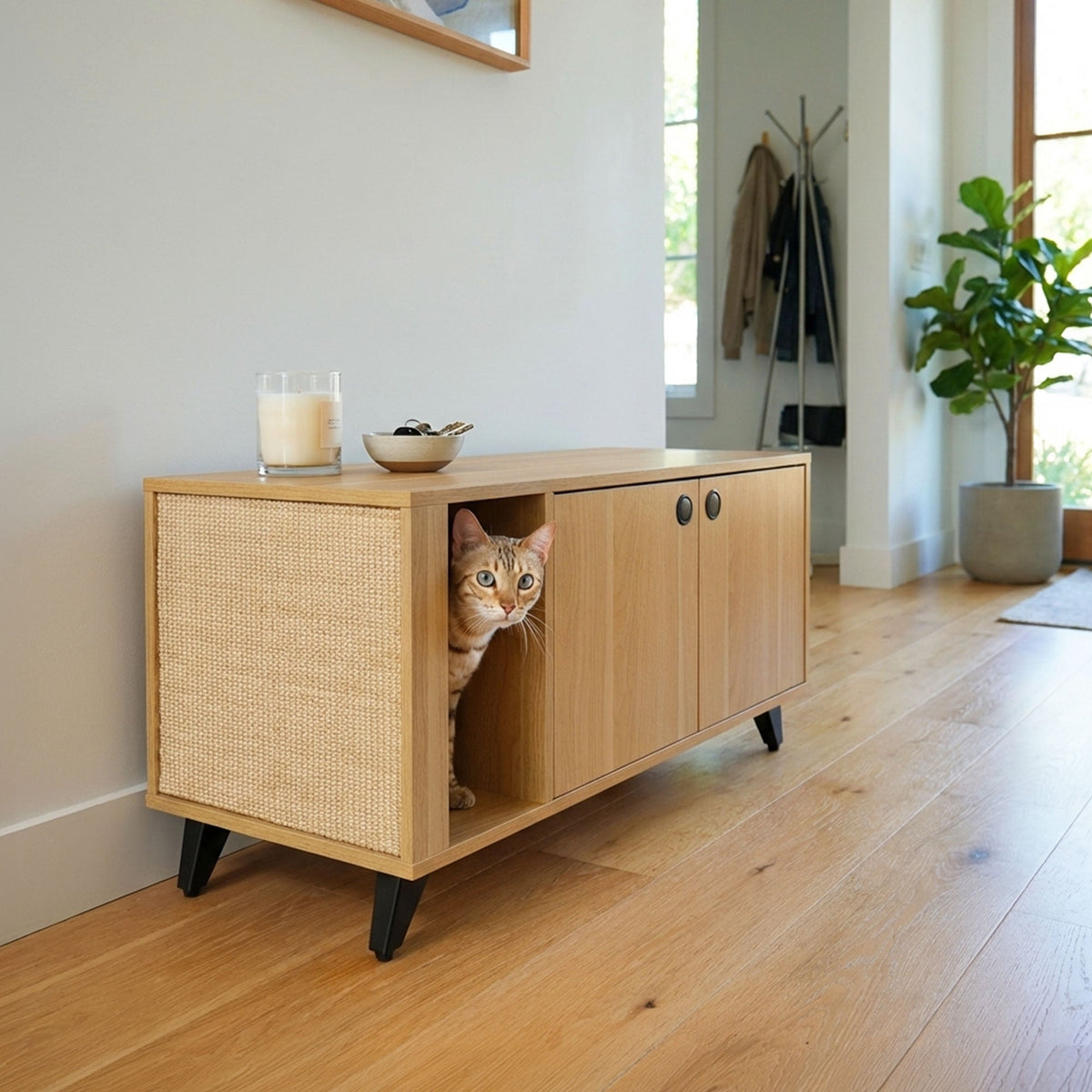 Shae Litter Box Cabinet – Oak & Walnut