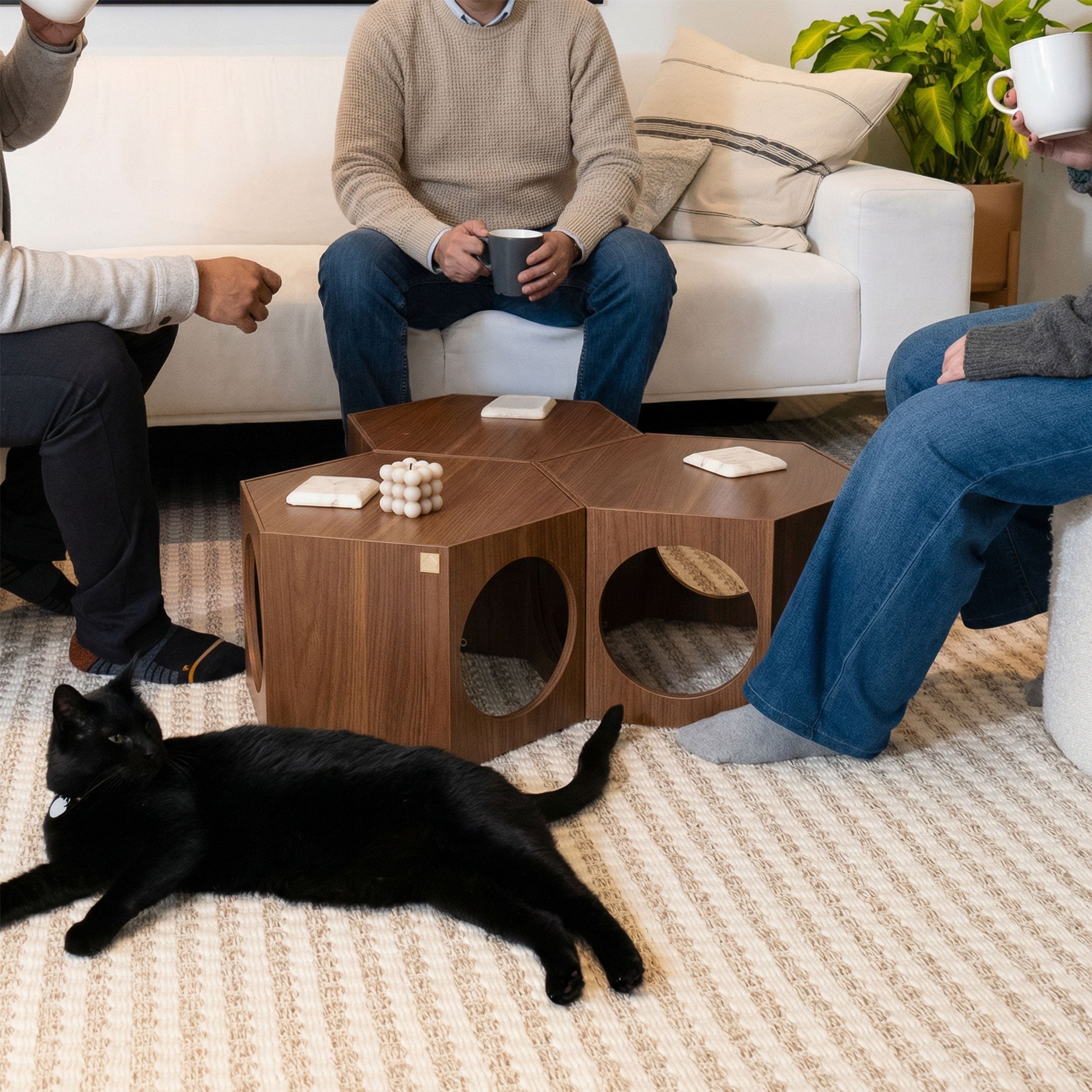 Suki Cat Wall Shelf & Side Table – Walnut, Oak & White