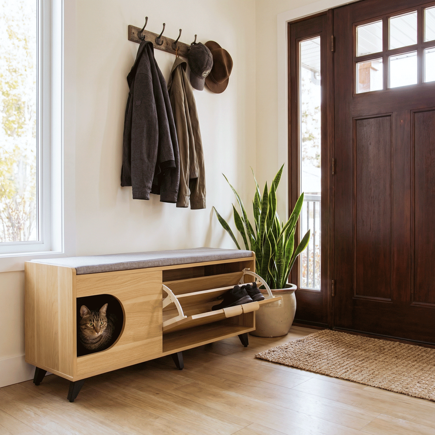 Tucker Shoe Cabinet & Pet Nook – Entryway Storage with Bench