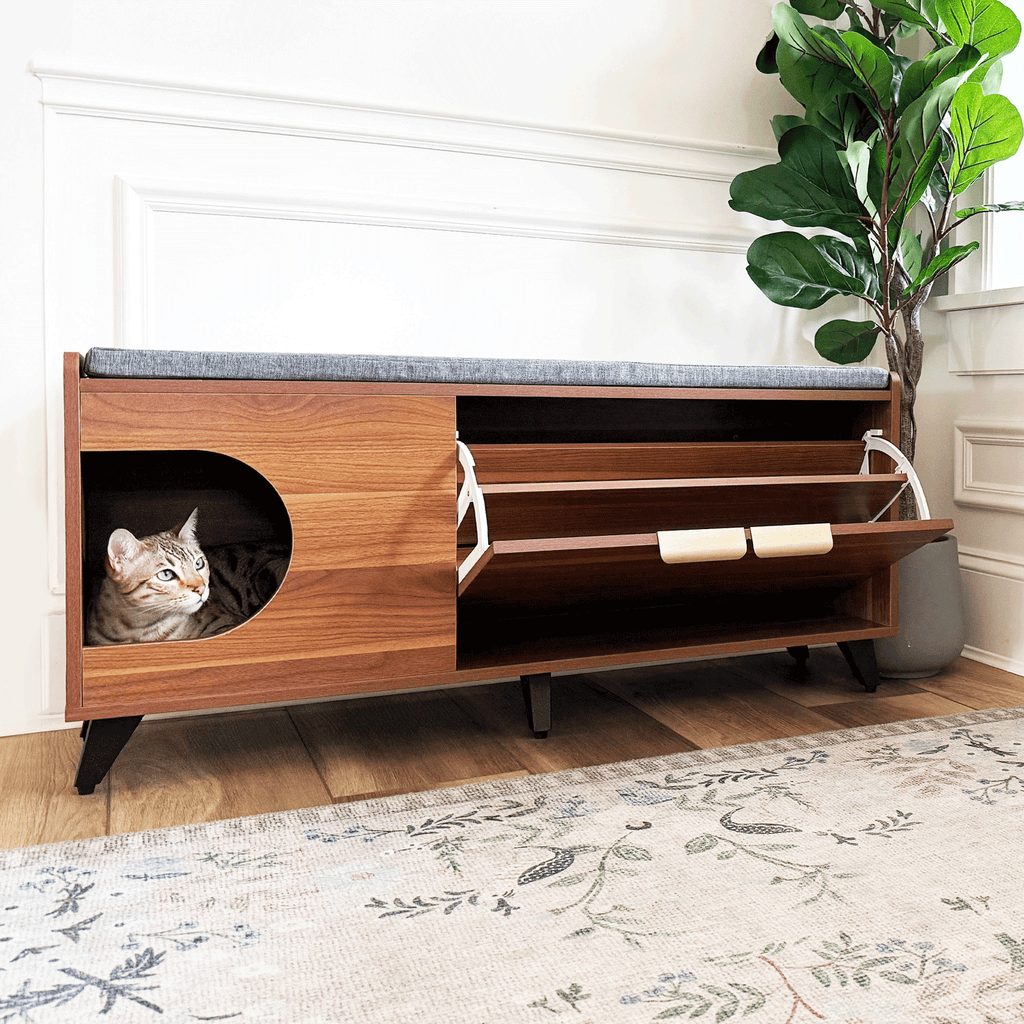 Tucker Shoe Cabinet & Pet Nook – Entryway Storage with Bench