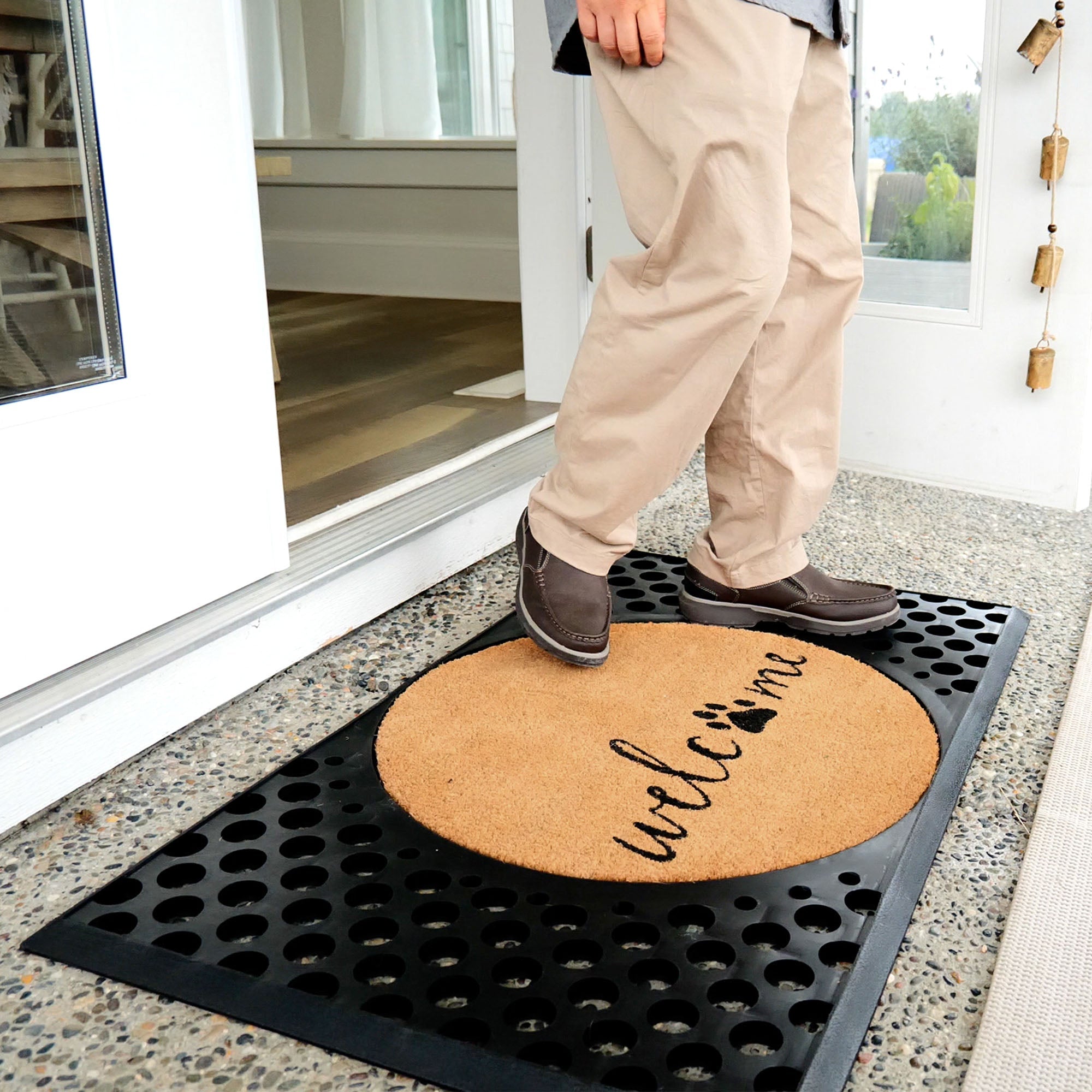 Welcome + Paw Round Doormat Set – Convertible Two-Piece System