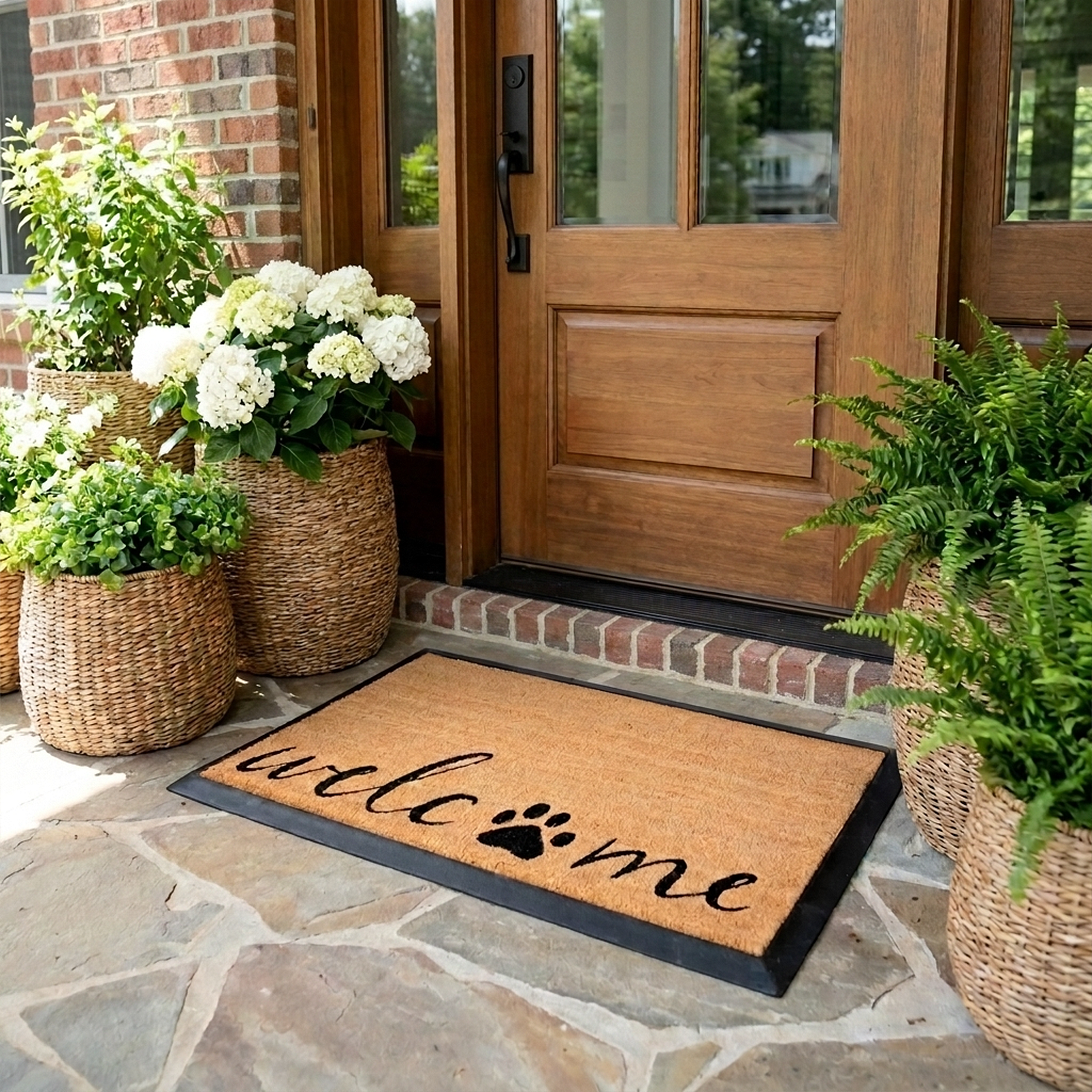Welcome + Paw Rectangular Doormat Set – Convertible Two-Piece System